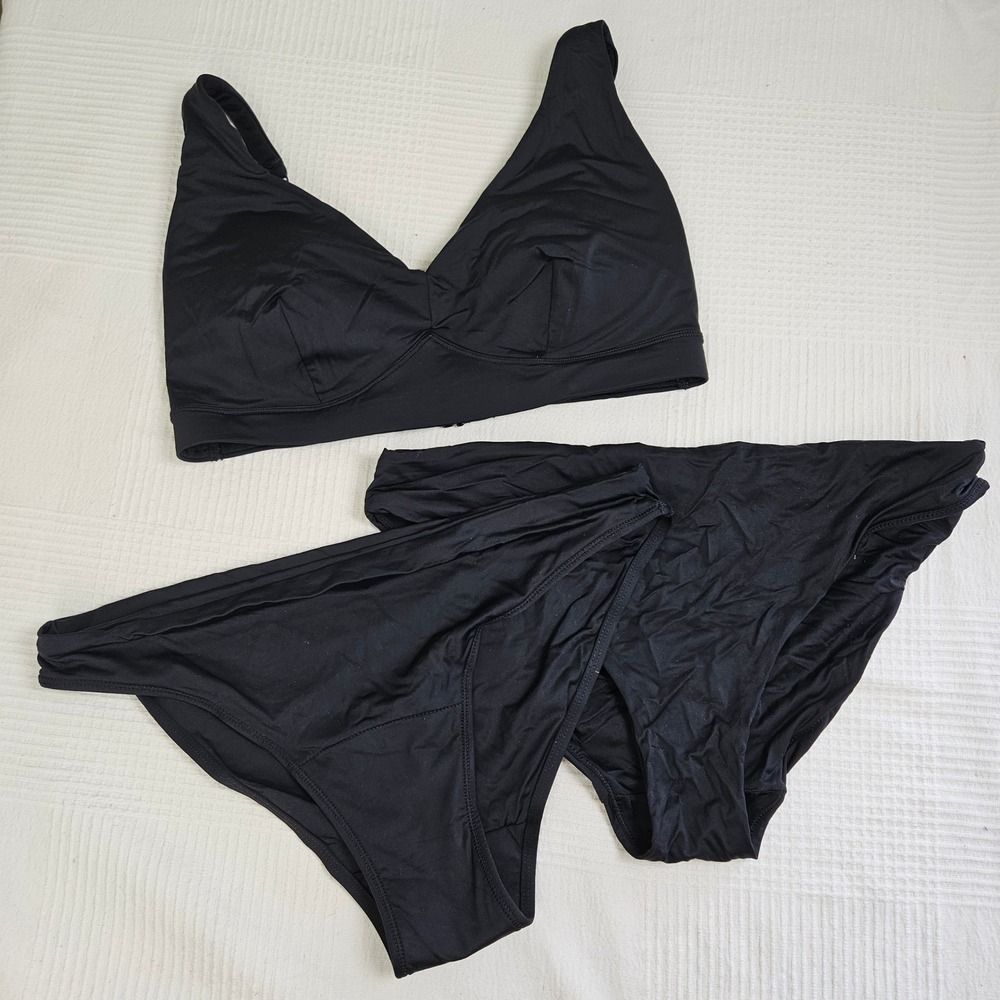 Knix 3pc Scoop Bikini Top Essential & Leakproof Swim Bottoms Sz L‎ L+ Black